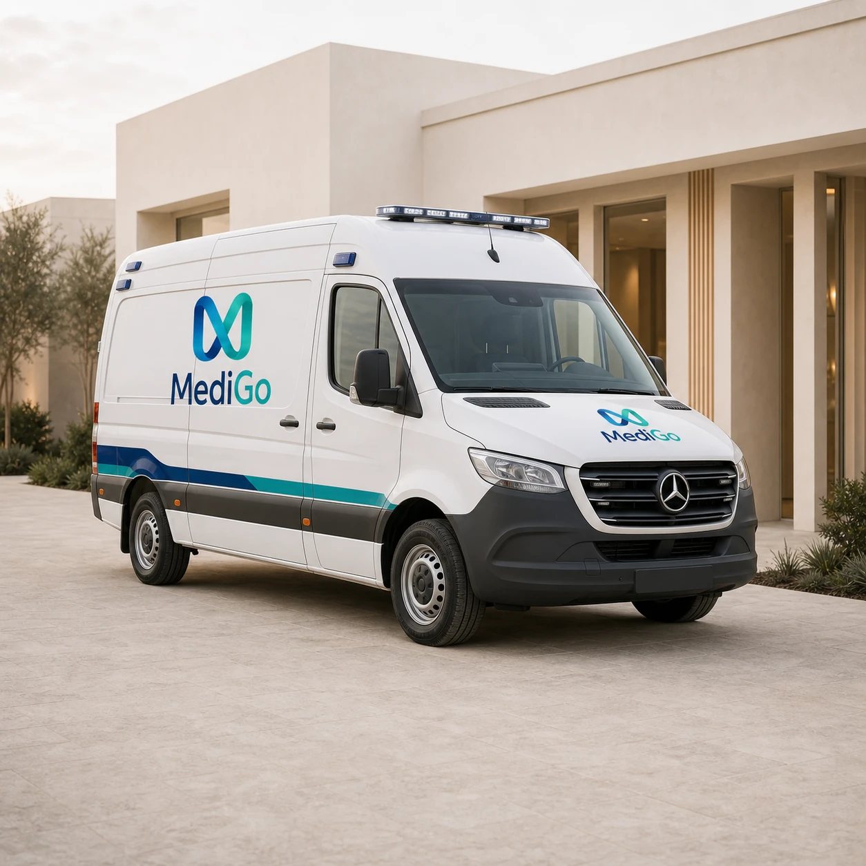 Ambulancia Mercedes-Benz Sprinter 415 con carrocería integral y marca MediGo